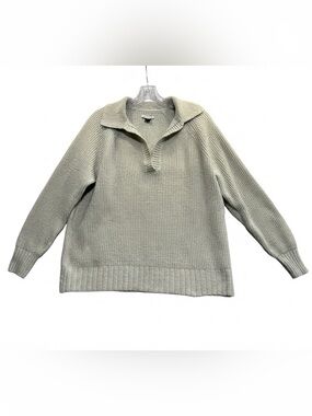 American Eagle Ribbed Collared V-Neck Sweater Grey/off-white/slight green hue